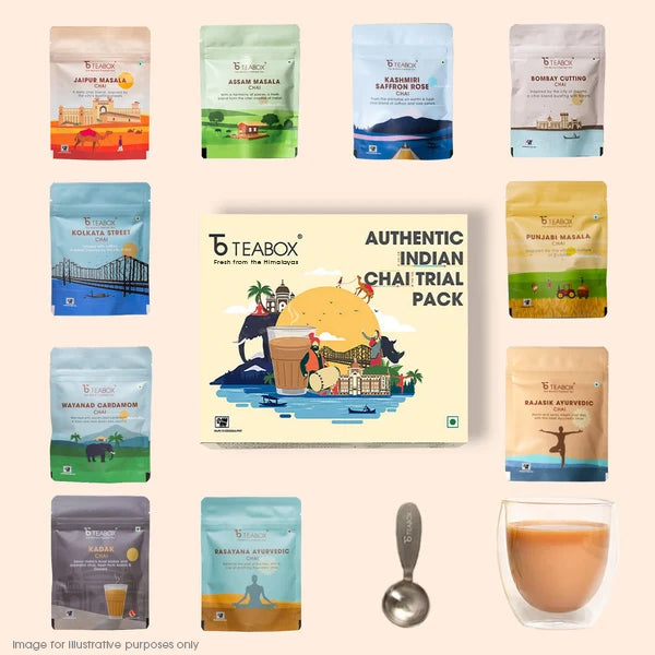 Authentic Indian Chai Trial Pack (Free Valencia Glass Teacup & Ideal Teaspoon)