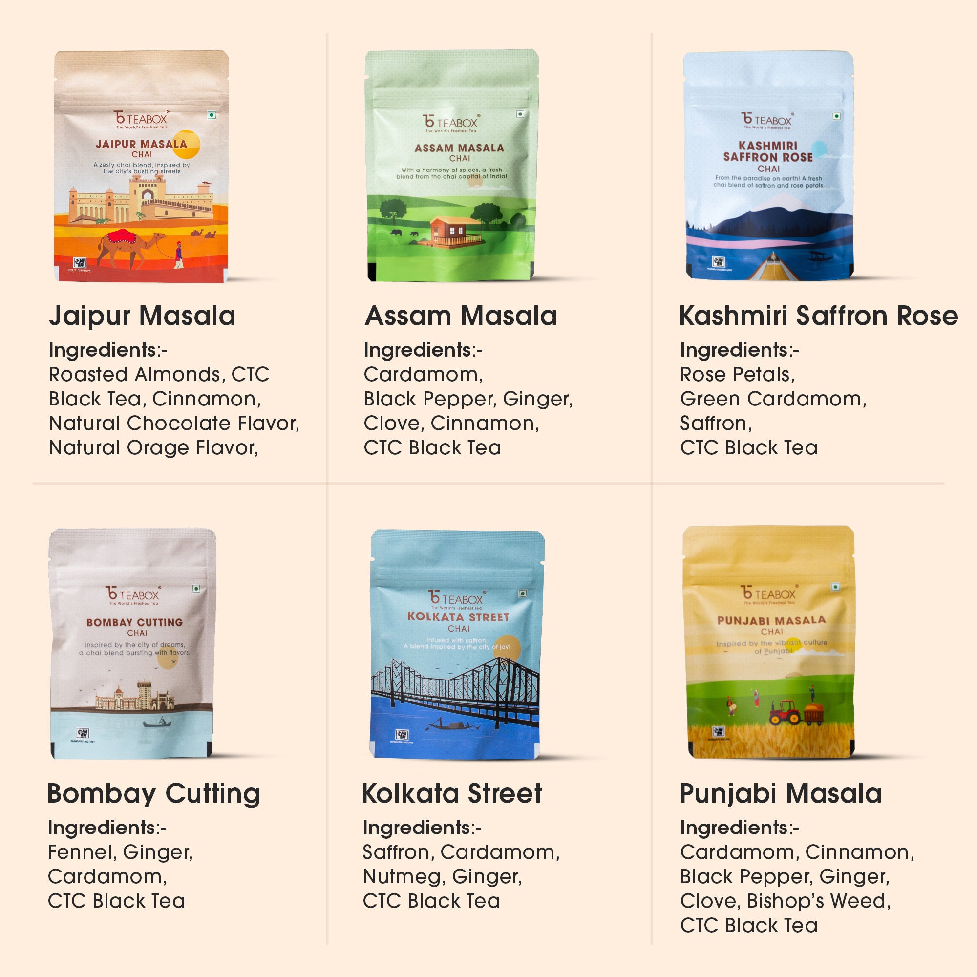 Authentic Indian Chai Trial Pack (Free Valencia Glass Teacup & Ideal Teaspoon)