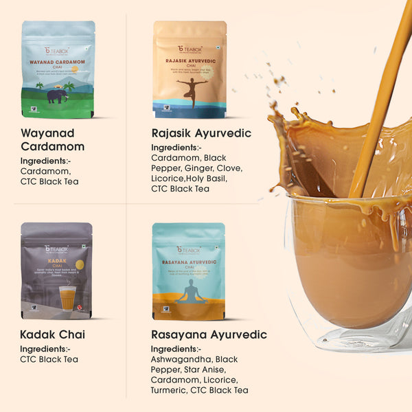 Authentic Indian Chai Trial Pack (Free Valencia Glass Teacup & Ideal Teaspoon)