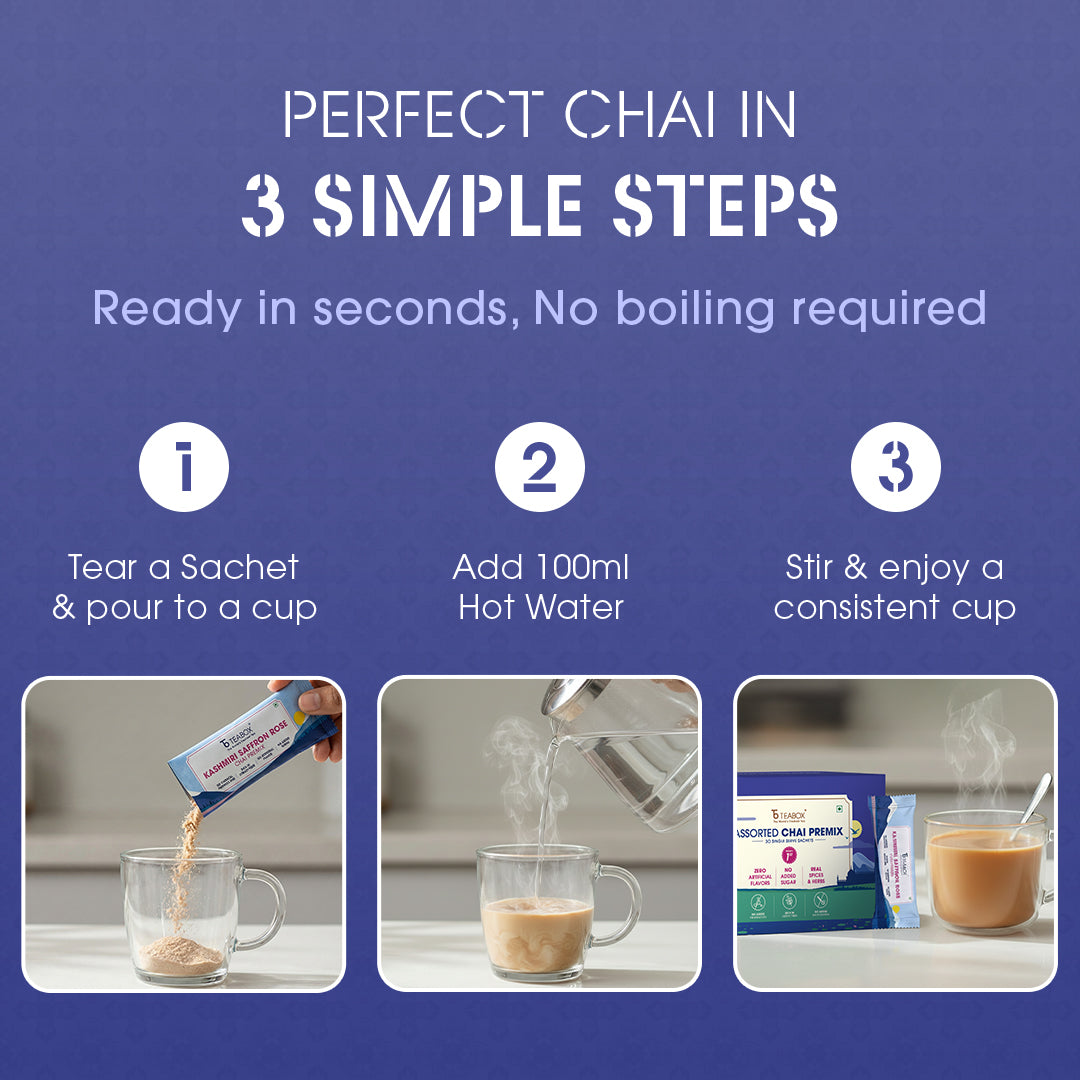 Assorted Chai Premix - Pack of 60 (+ Free Glass Cup)