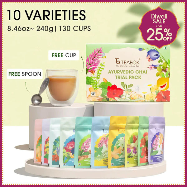 Ayurvedic Chai Trial Pack (Free Valencia Glass Teacup & Ideal Teaspoon)