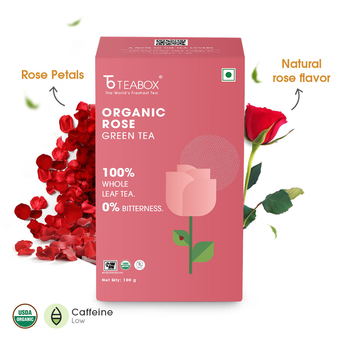 Buy 2023 Organic Rose Green Loose Leaf Tea For Glowing Skin Teabox