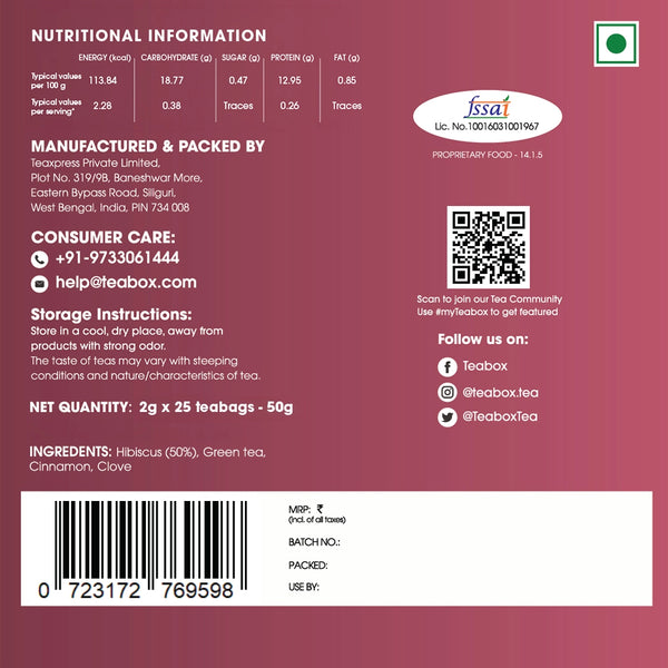Green Tea Hibiscus Cinnamon Clove Energy (Teabag)