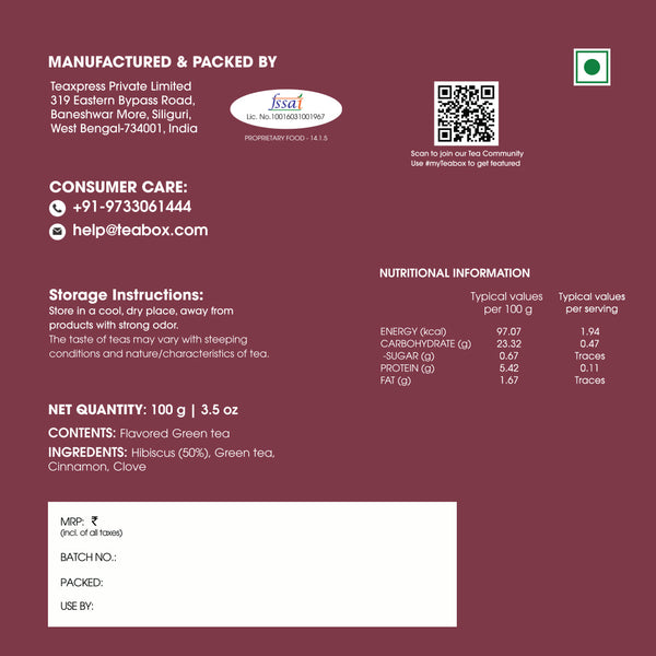 Green Tea Hibiscus Cinnamon Clove Energy