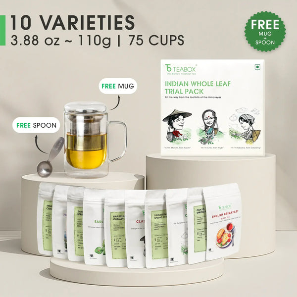 Darjeeling & Assam Whole Leaf Tea Trial Pack (Free Infuser Mug & Teaspoon)