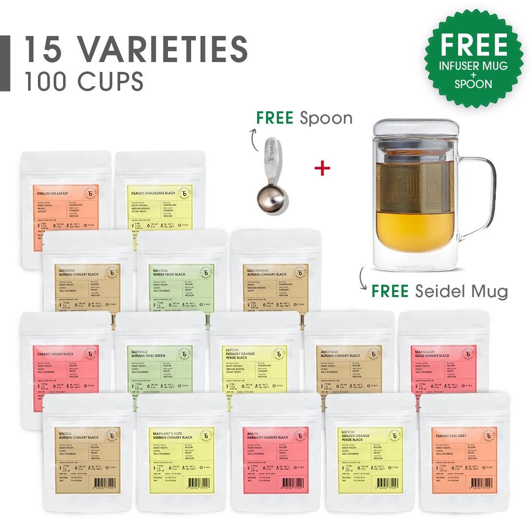 Indian Whole Leaf Standard Trial Pack (Free Seidel Glass Tea Mug With Infuser & Ideal Teaspoon)