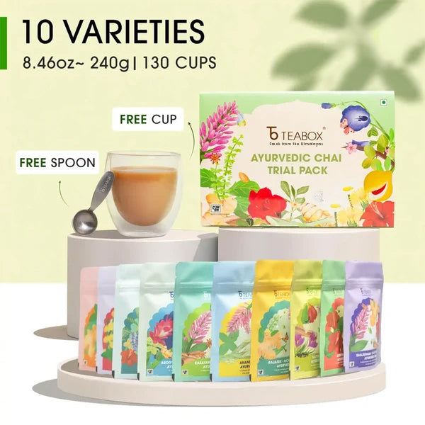 Ayurvedic Chai Trial Pack (Free Valencia Glass Teacup & Ideal Teaspoon)
