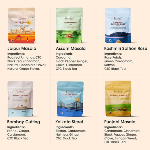 Authentic Indian Chai Trial Pack (Free Valencia Glass Teacup & Ideal Teaspoon)