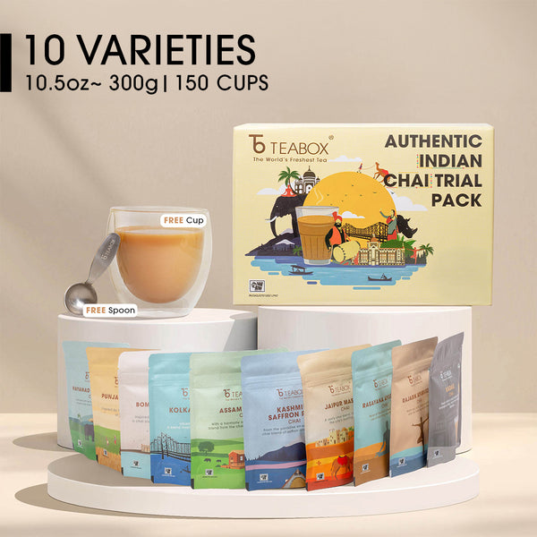 Authentic Indian Chai Trial Pack (Free Valencia Glass Teacup & Ideal Teaspoon)