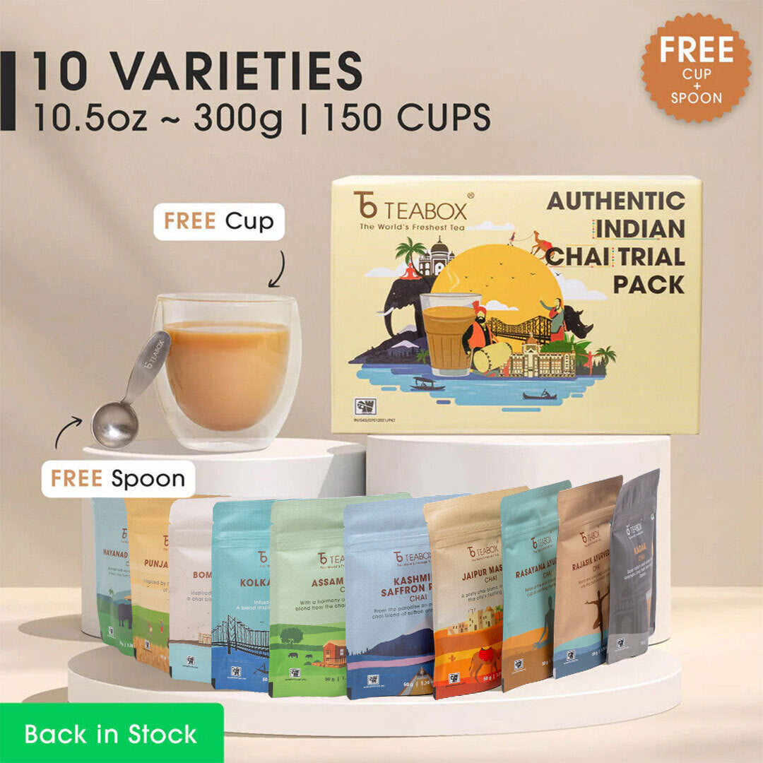 Authentic Indian Chai Trial Pack (Free Valencia Glass Teacup & Ideal Teaspoon)