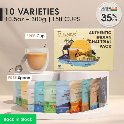 Authentic Indian Chai Trial Pack (Free Valencia Glass Teacup & Ideal Teaspoon)