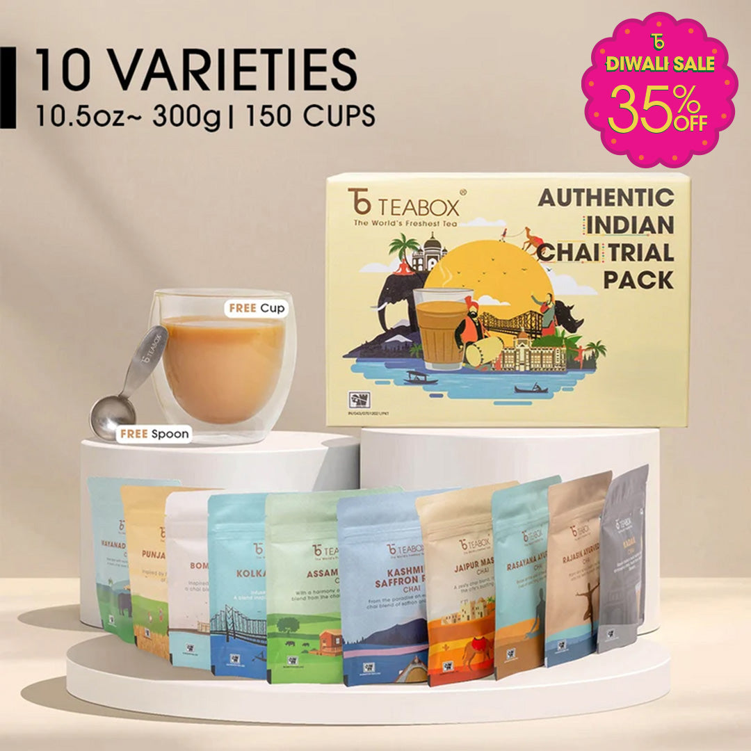 Authentic Indian Chai Trial Pack (Free Valencia Glass Teacup & Ideal Teaspoon)