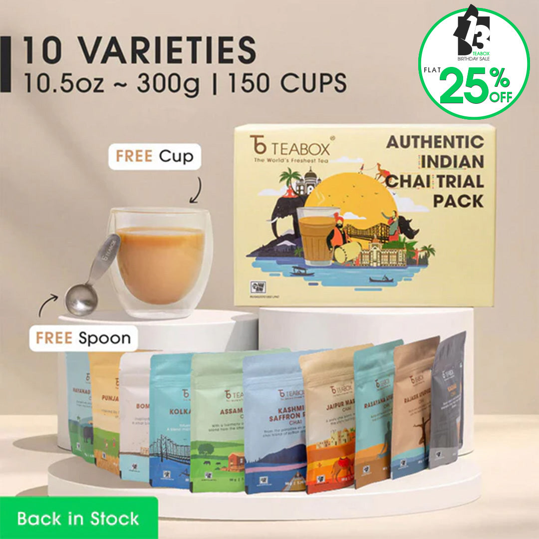 Authentic Indian Chai Trial Pack (Free Valencia Glass Teacup & Ideal Teaspoon)
