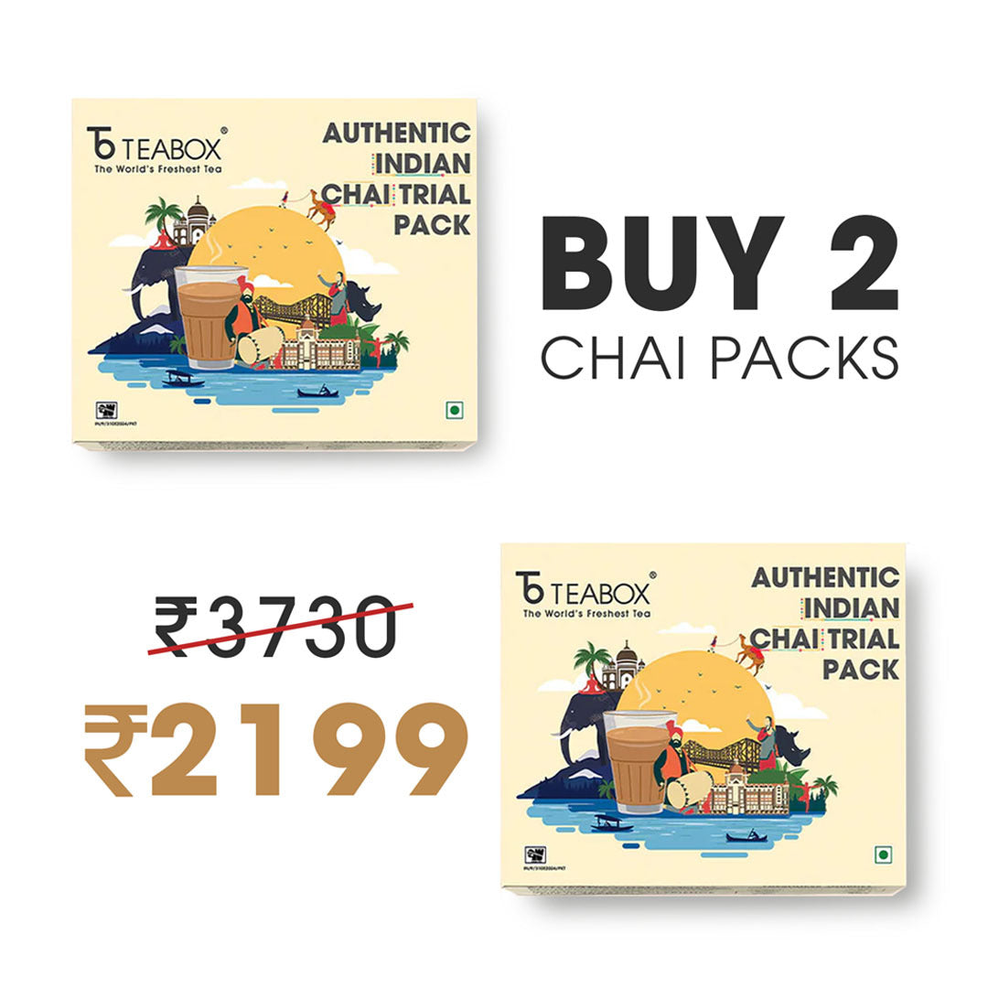 Authentic Indian Chai Trial Pack (Free Valencia Glass Teacup & Ideal Teaspoon) X2