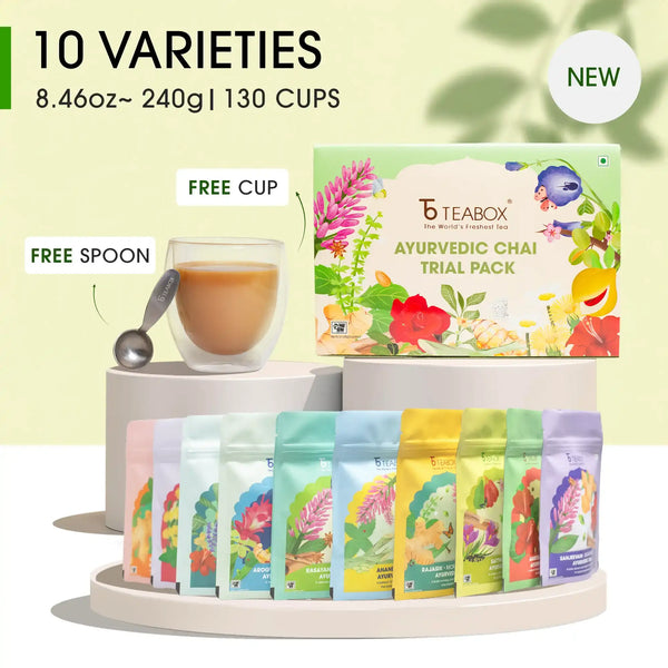 Ayurvedic Chai Trial Pack (Free Valencia Glass Teacup & Ideal Teaspoon)