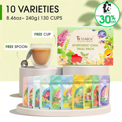 Ayurvedic Chai Trial Pack (Free Valencia Glass Teacup & Ideal Teaspoon)