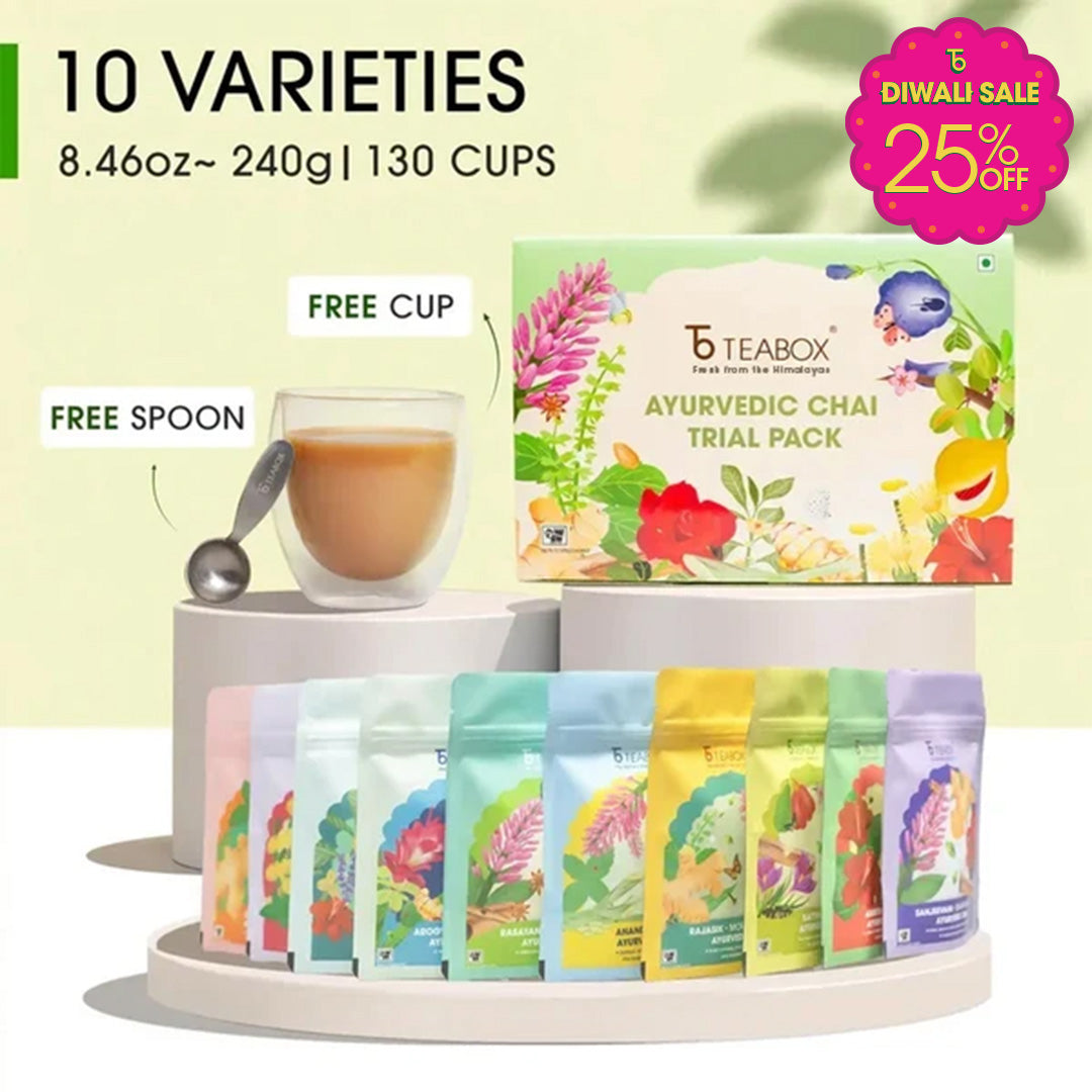 Ayurvedic Chai Trial Pack (Free Valencia Glass Teacup & Ideal Teaspoon)