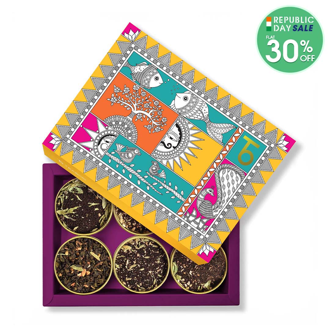 Chai Serenity: Vibrant, Madhubani-Inspired Gift