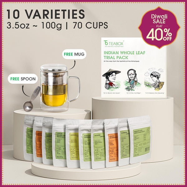 Indian Whole Leaf Trial Pack (Free Seidel Glass Tea Mug With Infuser & Ideal Teaspoon)