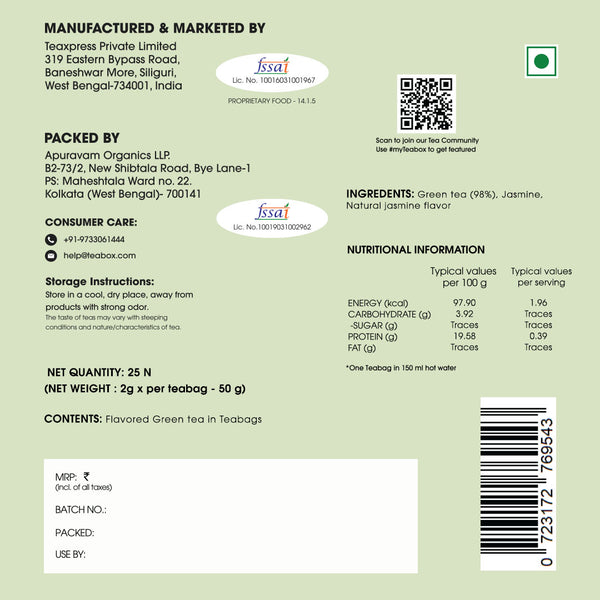 Green Tea Jasmine Soothe (Teabag)