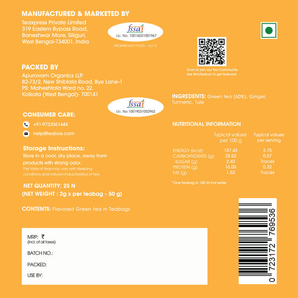 Green Tea Turmeric Ginger Tulsi Immunity (Teabag)