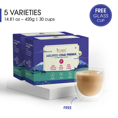Assorted Chai Premix - Pack of 60 (+ Free Glass Cup)
