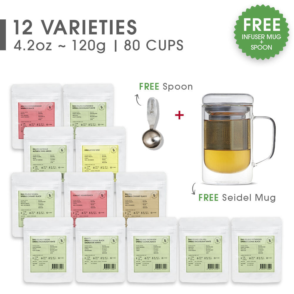 Indian Whole Leaf Trial Pack (Free Seidel Glass Tea Mug With Infuser & Ideal Teaspoon)